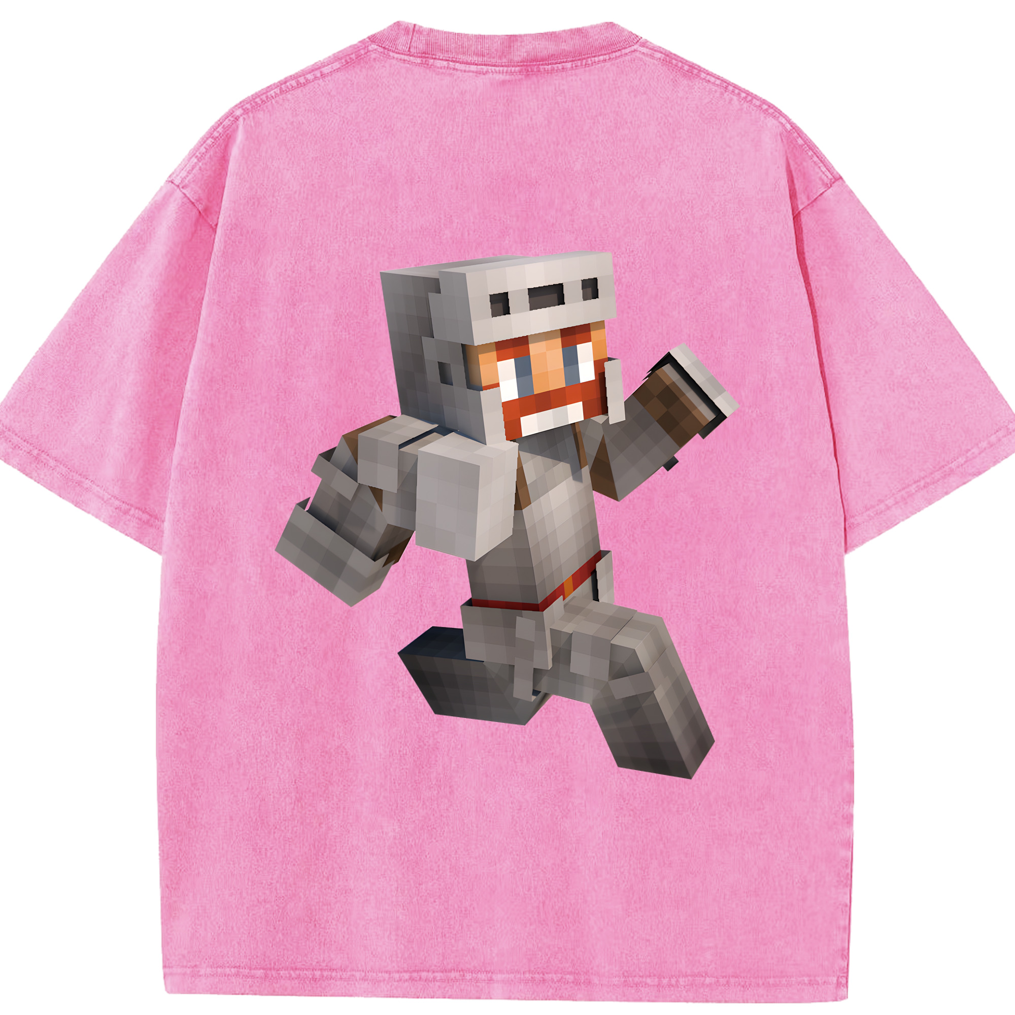 （画像用） マインクラフト ブロックの世界 Minecraft MC Block world 綿100% ヴィンテージ風 半袖Tシャツ（背面プリント）